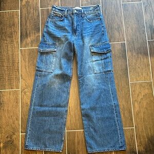 Aritzia Denim Forum Farrah HiRise Blue Cargo Jeans size 26